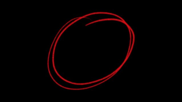 Animated Hand Drawn circle. circle shape frame red color glowing neon lights loop animation on black screen. 4k video of hand drawn circle animation.