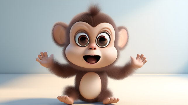 Elevating Wildlife Serenity: Joyful and Innocent Expressions of a Baby Monkey, Creating a Mesmerizing Scene Against a Crisp White Canvas