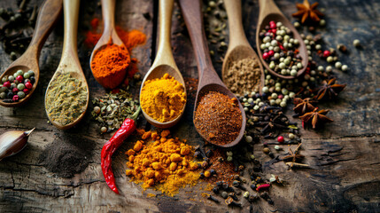 spices on a wooden background