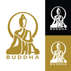 Buddha symbol - buddha Gold and white Buddha Meditation sit and circle radiat with BUDDHA text vector art design