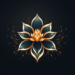 Naklejka na ściany i meble minimalistic logo emblem symbol with a golden lotus flower on black background