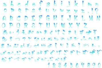 雪の結晶の冬の和風花文字（アルファベット、ひらがな、数字）