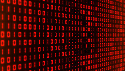 Illustation of an encoding of a binary code in light red on a dark background. - Abstract background.