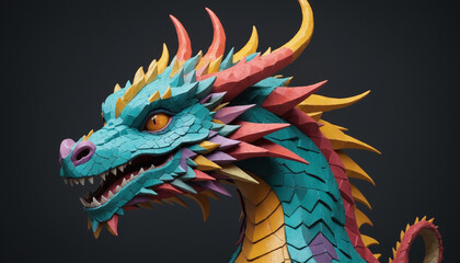 Head of Fantasy dragon illustration. isolated on gray background style vivid colors.. Year 2024 Symbol art