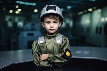 Portrait of a boy in a construction helmet, 3d render