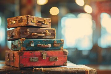 Old suitcases . Travel background 
