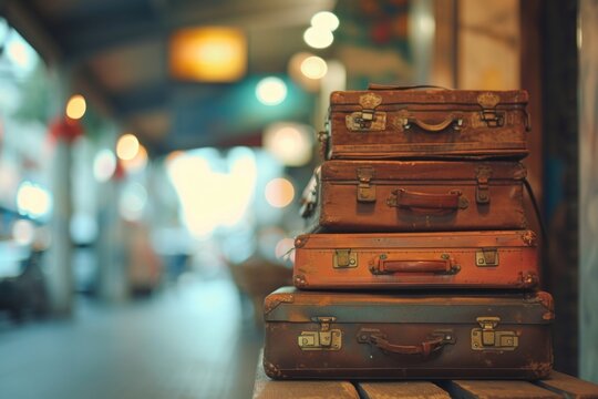 Old suitcases . Travel background 