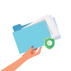 Hand holding folder with documents. Folder and paper for management file.