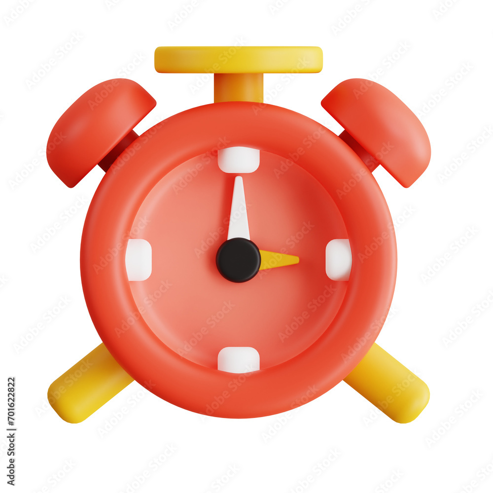 Poster 3d red alarm clock. 3d rendering of red alarm clock. 3d illustration, 3d element, 3d rendering. 3d v