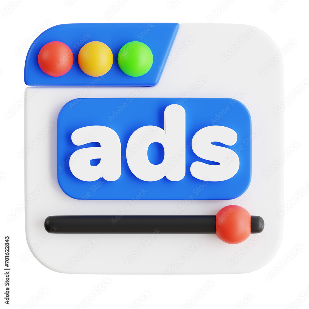 Poster 3d graphics for web advertising. 3d web advertising mastery. 3d illustration, 3d element, 3d renderi