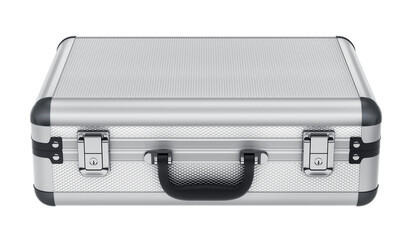 Aluminum metal protection business suitcase (briefcase) with handle isolated on white background - 3D illustration
