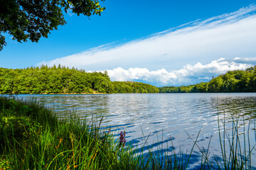 View of the Neyetalsperre and the surrounding nature. Landscape near Wipperfürth in the Oberbergischer Kreis.
