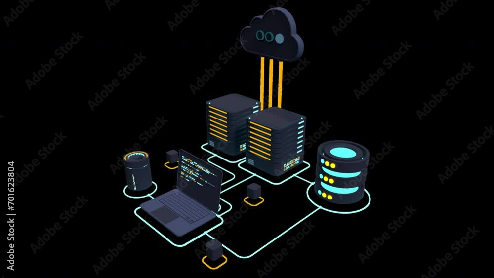 Fototapete cloud technology computing animation. modern cloud technology. data center isometric concept. web ho