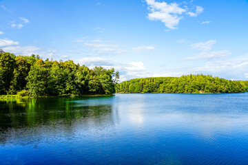 View of the Neyetalsperre and the surrounding nature. Landscape near Wipperfürth in the...