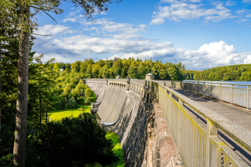 View of the Neyetalsperre and the surrounding nature. Landscape near Wipperfürth in the...