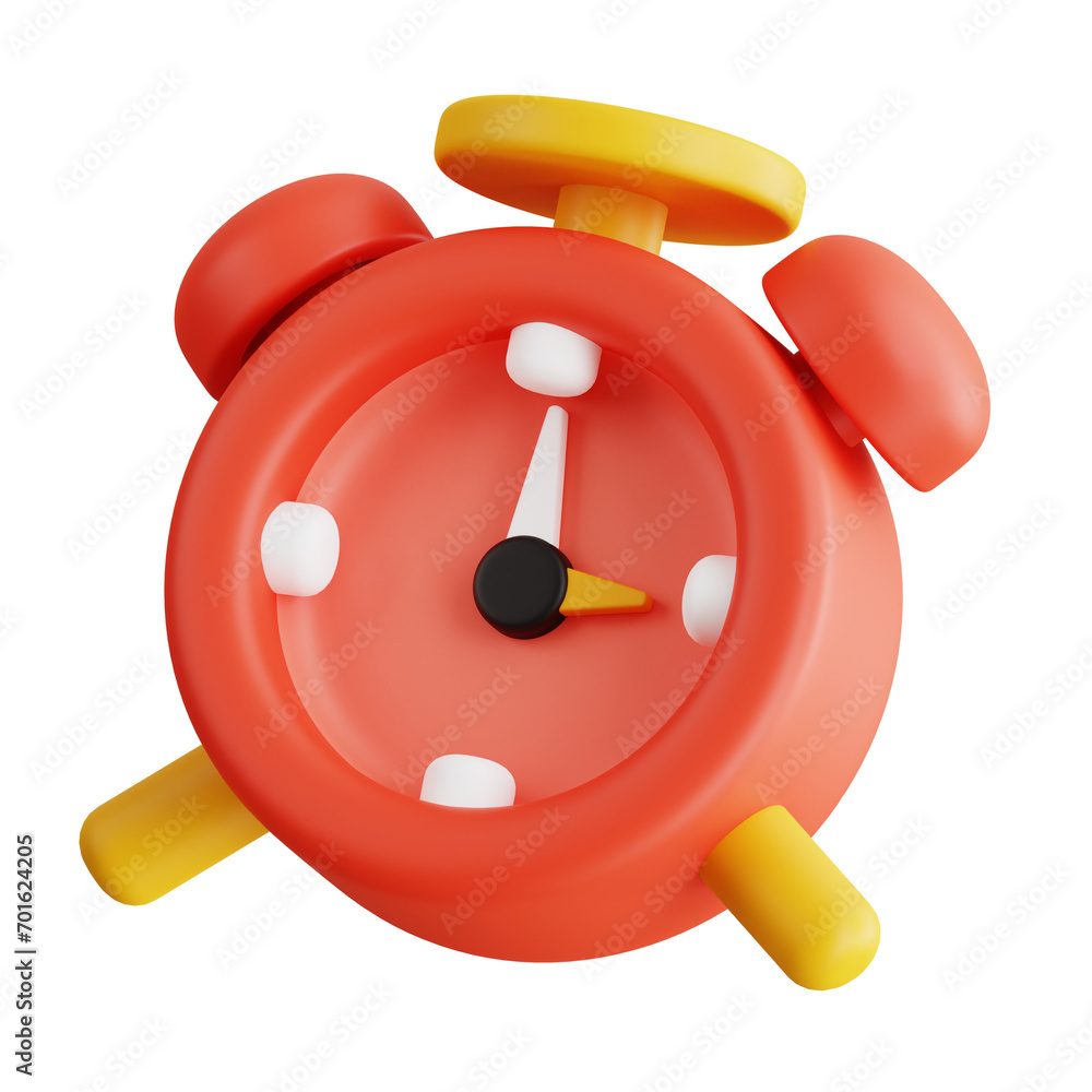 Poster 3d red alarm clock. 3d rendering of red alarm clock. 3d illustration, 3d element, 3d rendering. 3d v