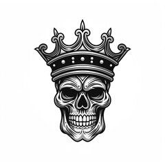 Fototapeta premium minimalistic logo emblem symbol with black skull king in a crown on a white isolated background