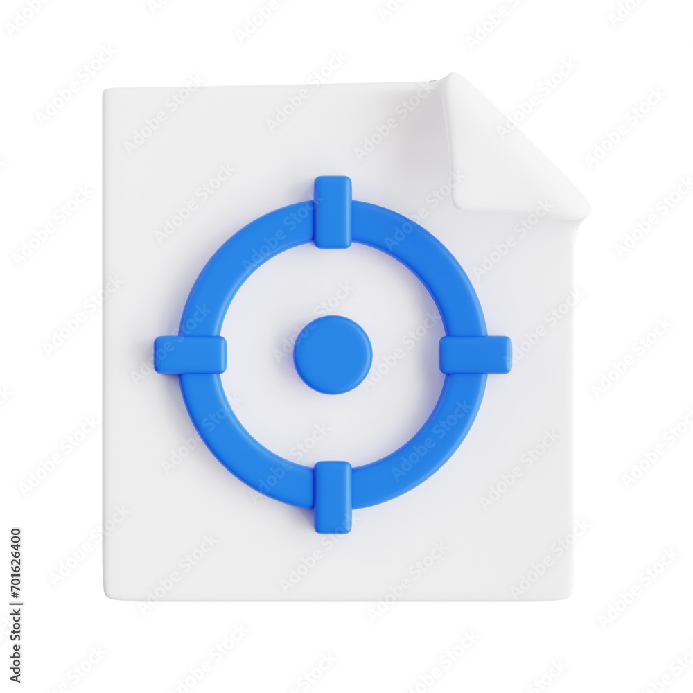Poster document execution - 3d targeting document in action. 3d visualization of digital strategy document.