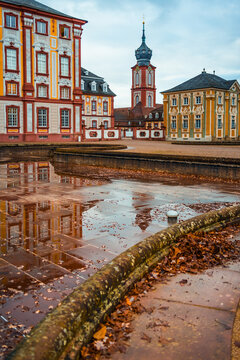 Bruchsal Palace - Baroque castle complex located in Bruchsal, Germany on winter days. Complex including  residential building, chapel, pavilions and garden