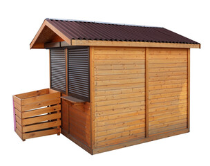 Closed wooden kiosk for selling vegetables isolated