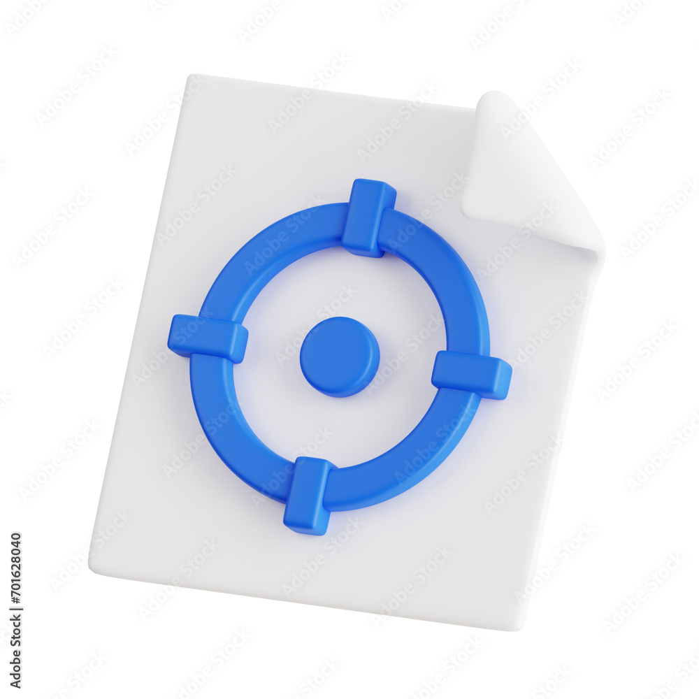 Poster document execution - 3d targeting document in action. 3d visualization of digital strategy document.