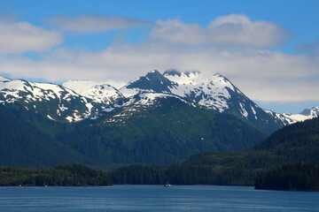 Mountain landscape in Icy Strait, Alaska a strait in the southeastern part of the US state of Alaska, United States                   