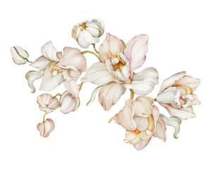 Greeting card with orchids in watercolor style
