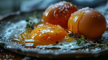 broken eggs on a light clean plate