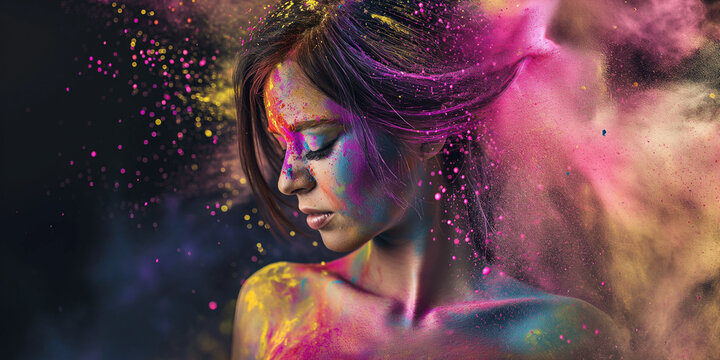 Gesicht mit bunten Farben unter Drogen haluziniert, ai generativ