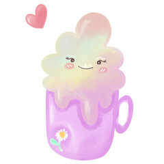 A cup of coffee with a white daisy flower on Valentine's Day