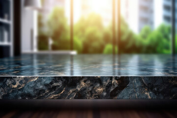 Modern empty dark marble table top in kitchen room interior background. for montage product consept.