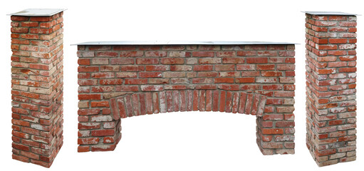 The arch and columns are made from old reclaimed red bricks isolated