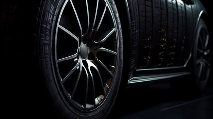 Car tire isolated on black background