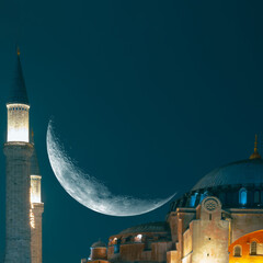 Islamic concept square format image. Ayasofya and crescent moon