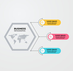Modern infographic template with 3 successive stages of the business project development process. Minimal infographic design template. Modern flat vector illustration for data visualization.