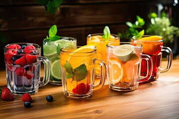 Variety of Fresh Fruit Juices in Glassware on a Table