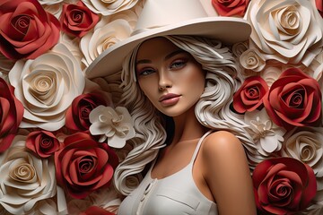 Female Model Posing with Flowers. A fictional character created by Generative AI. 