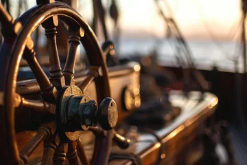Foto op Canvas Steering wheel on ship .  © kramynina