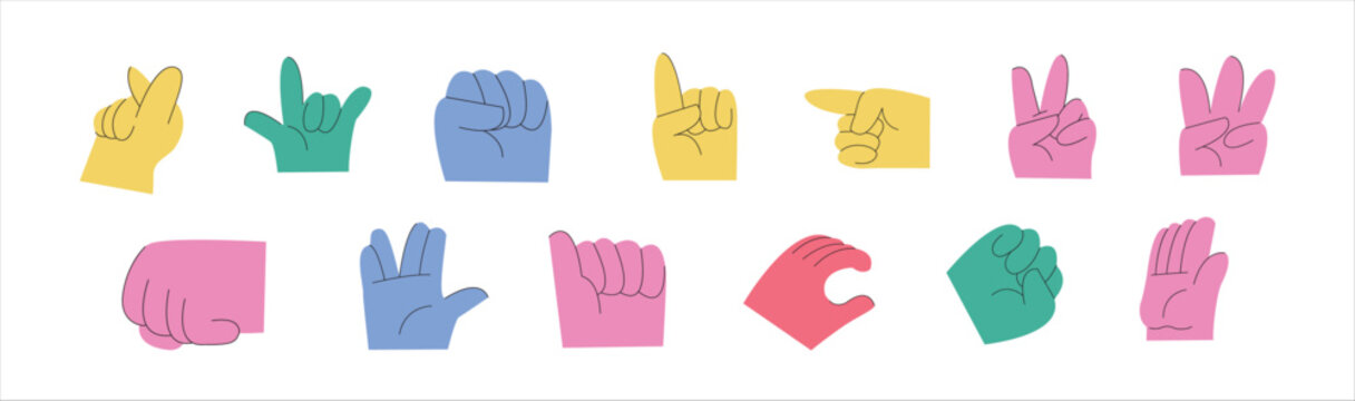 Hand sign illustration. Set of hand sign illustration. Hand sign collection.