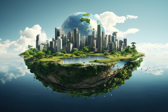 A beautiful utopian city floating in the sky