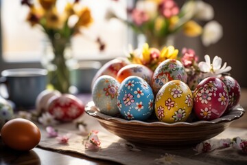Fototapeta na wymiar Easter. Happy easter. Easter eggs. Easter bunny. Background for Easter. Decorated eggs for Easter.