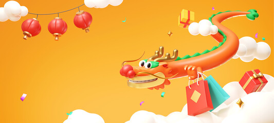 3D CNY shopping dragon background