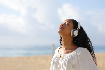 Black woman on white meditating listening guide