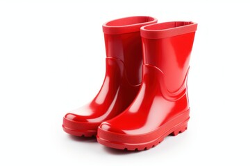 Red kids rubber boots isolated on white