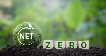Net zero and carbon neutral concept. Net zero greenhouse gas emissions target. Climate neutral long...