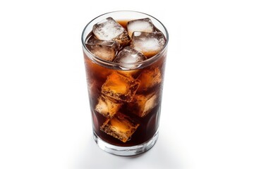 an Ice cold soda in a glass separated on white