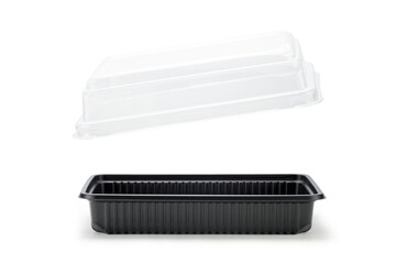 black plastic food tray with lid isolated on white background