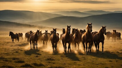 Herd of horses in the wilderness, generative AI 