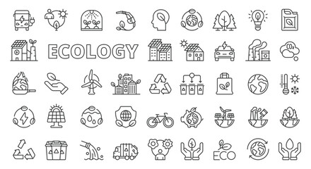 Ecology icons in line design. Environment, green, sustainability, ecosystem, eco friendly, earth, green energy, environment isolated on white background vector. Ecology editable stroke icon.