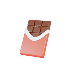 3D illustration of a chocolate bar wrapped in a red paper isolated on transparent background